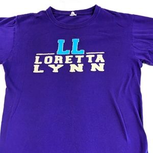 LORETTA LYNN Purple Tee - Letters are sewn on and intentionally distress…